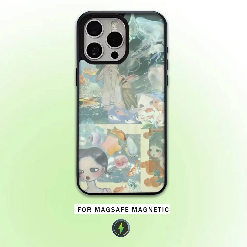 حافظة هاتف يابانية ART Aya Takano لهاتف iPhone17,16,15,14,13,12,11 Plus، Pro Max Magnetic للشحن اللاسلكي Magsafe