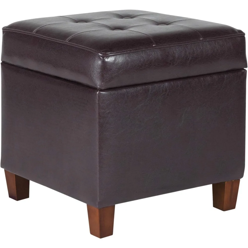 

Footstool, artificial leather tufted square storage footstool, brown small stool with hinged cover