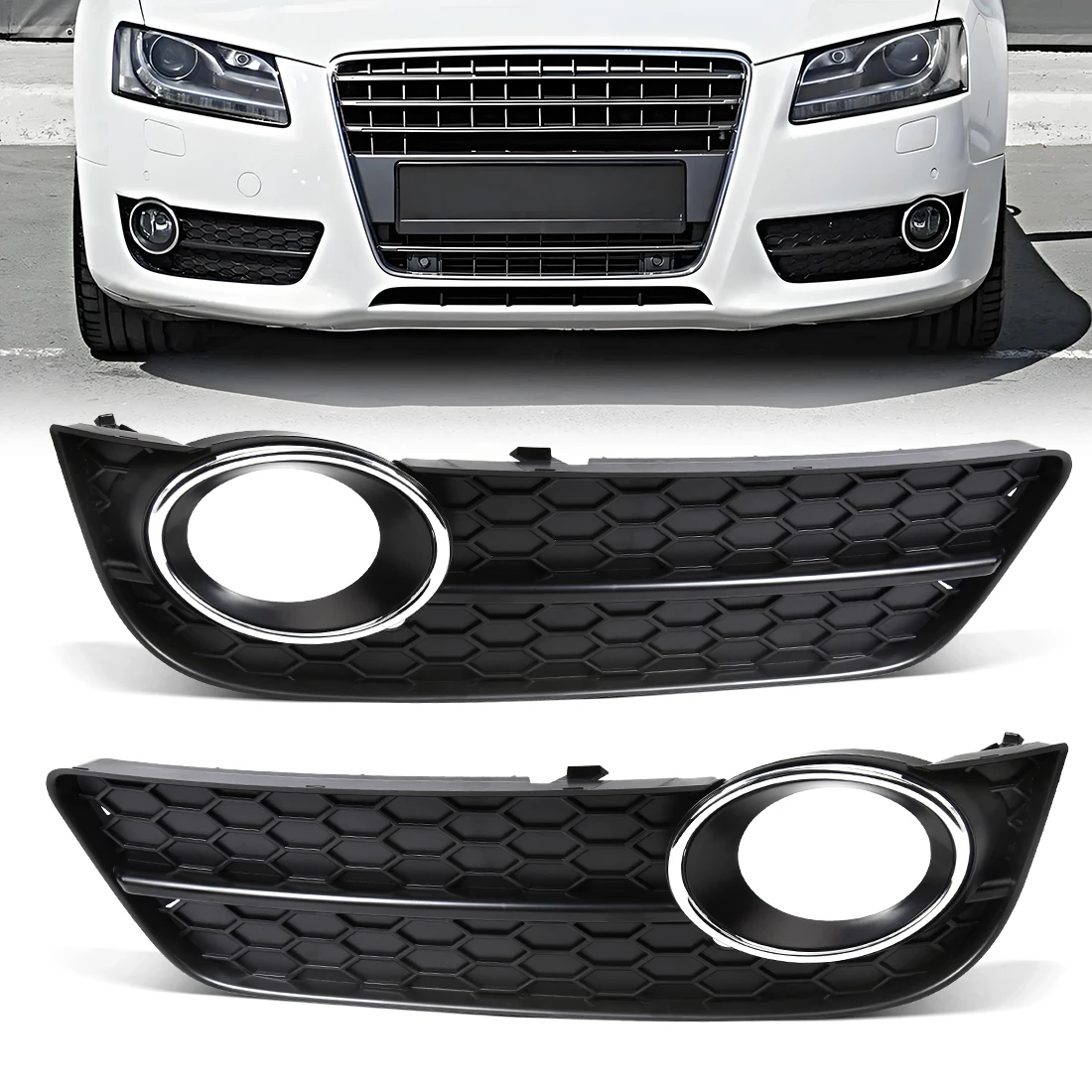 

For Audi A5 2008 2009 2010 2011 2012 Honeycomb Fog Lampshade Front Bumper Fog Light Grille Cover Trim 8T0807682 8T0807681