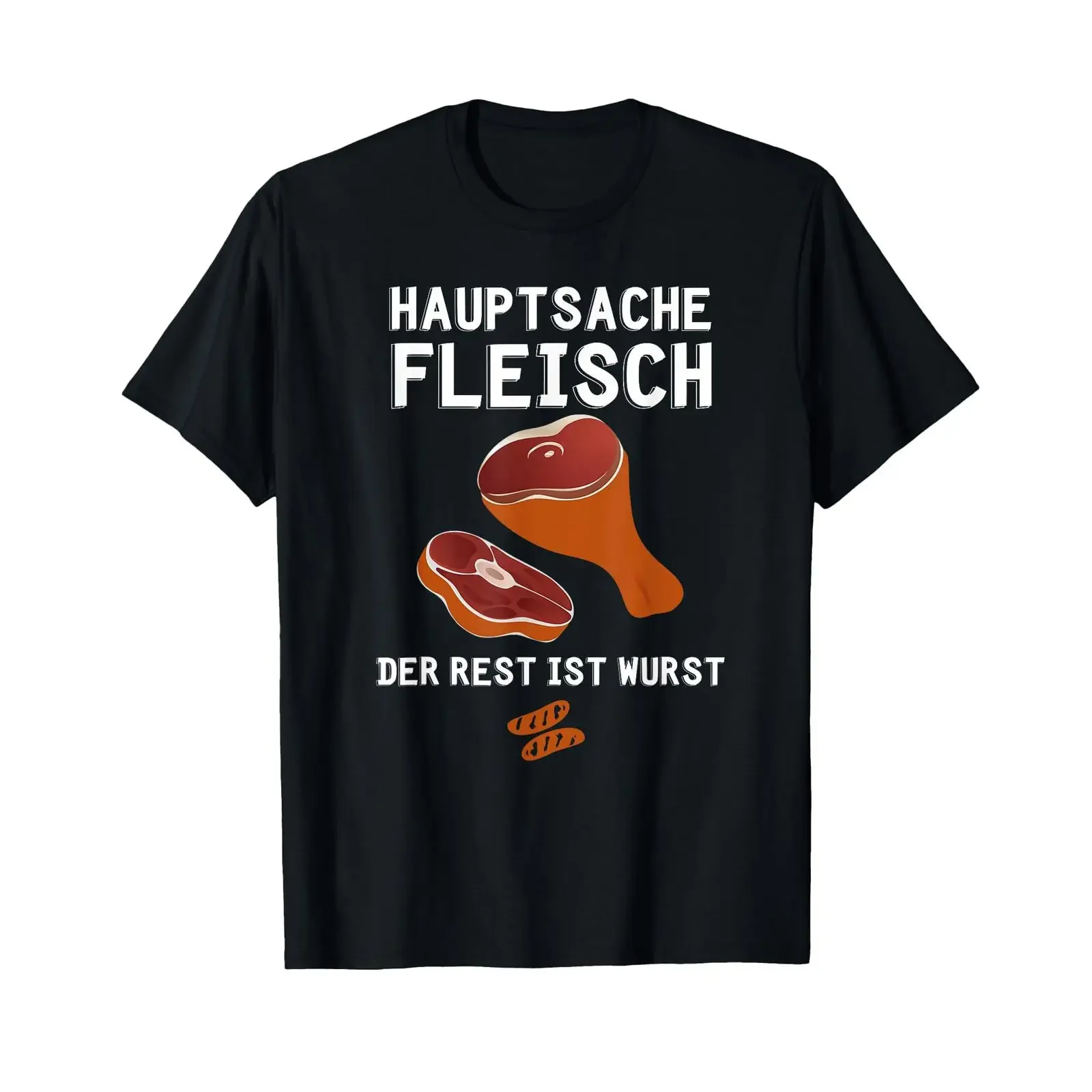 T Shirt with German Text quot Hauptsache Fleisch Der Rest Ist Wurst vintage Washed Slightly Top For Everyday Wear Casual