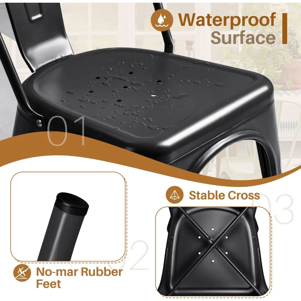 كرسي طعام معدني من Furmax للاستخدام الداخلي والخارجي، كرسي Trattoria كلاسيكي قابل للتكديس، مجموعة كراسي معدنية جانبية لتناول الطعام في مقهى بيسترو #6