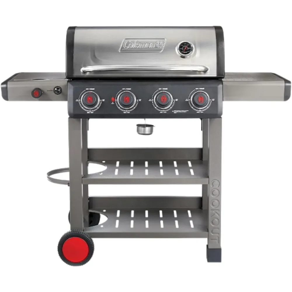 2-Wheel Cart, 637-Sq. In. Cooking Surface, and Instastart Ignition, Propane Grill with Shelves in Stainless/Gray