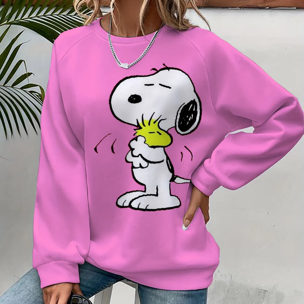 Autumn Winter Women\'s O-neck Long Sleeved Snoopy print Pattern Female Cartoon Printed Casual Pullovers Lady\'s Thick Sweatshirt