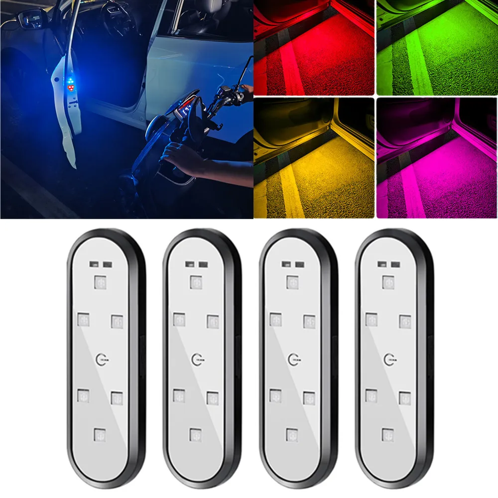 4PCS Magnetic LED Car Door Opening Warning Light Infrared Smart induction Switch Decoration LED Ambient Lamp USB Atmosphere Ligh