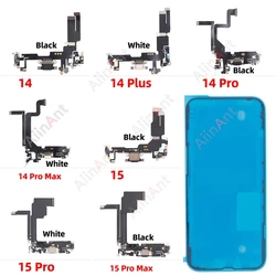 Buttom USB Mic Board Dock Charger Connector Quick Charging Port Flex Cable For iPhone 14 15 Pro Max Plus mini With Sticker