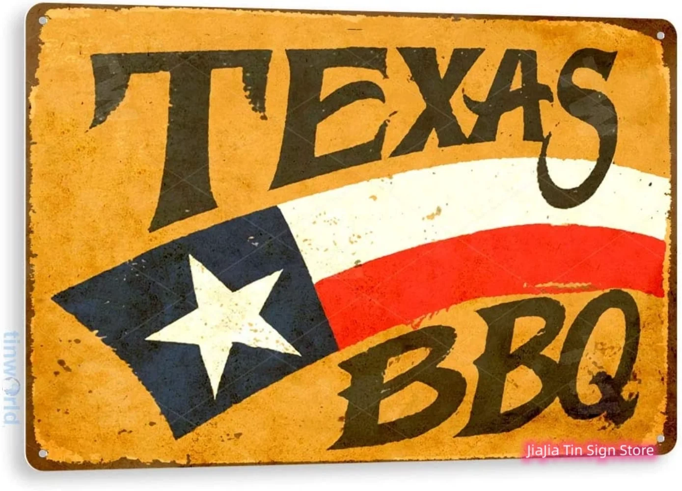 BBQ Restaurant Decoration Plaque, Texas BBQ Sign with Smoked Beef and Sauce, Rustic Metal Sign Decor