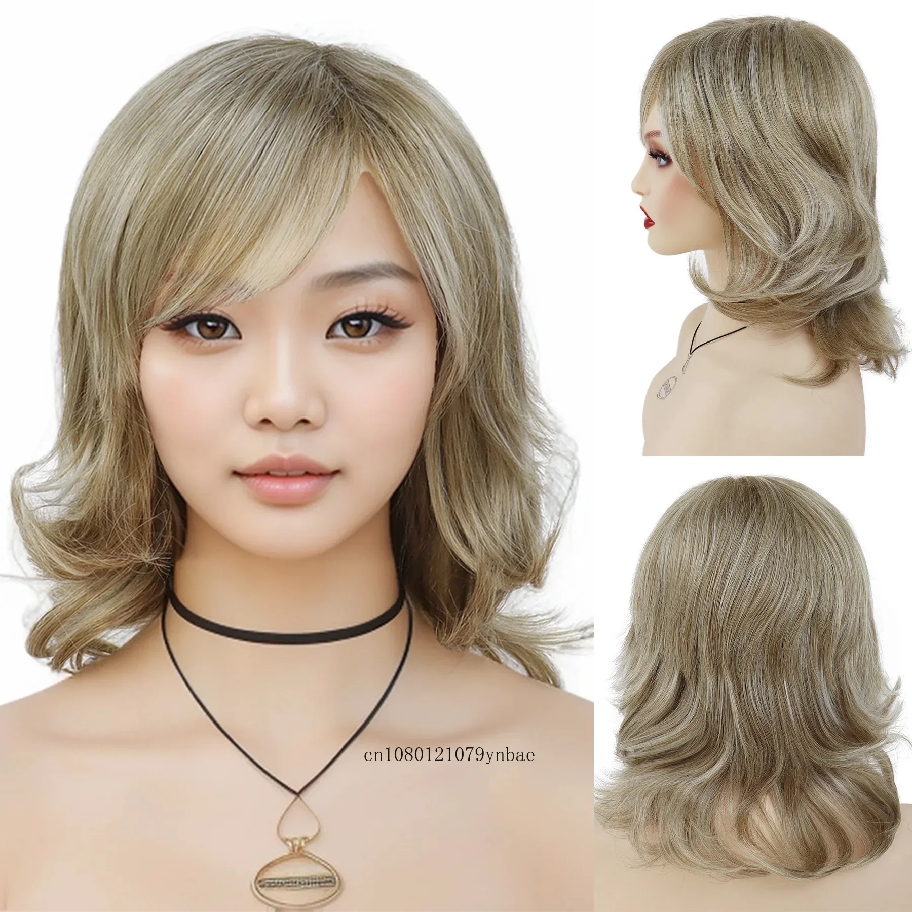 Natural Synthetic Blonde Wig for Women Lady Short Curly Wigs with Bangs Daily Costume Party Use Heat Resistant Fiber Fake Hair