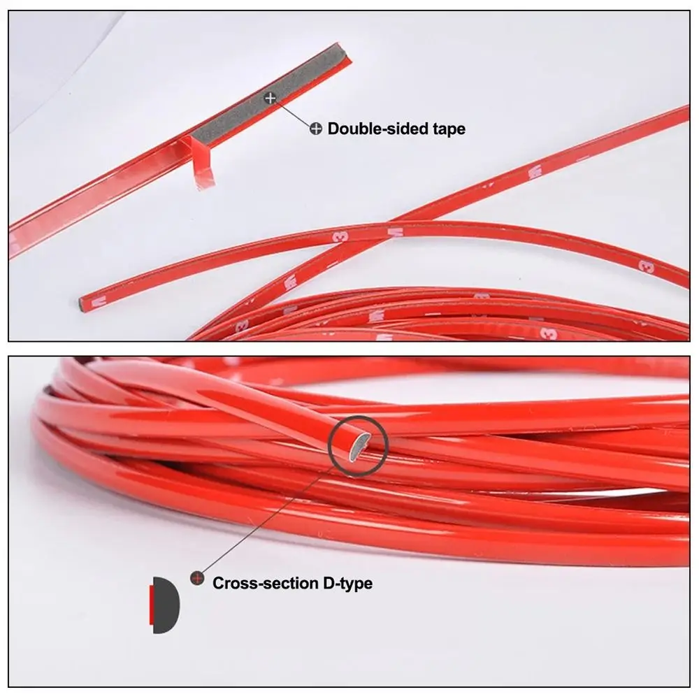 1Roll 6/8/10/12/15/20/22mm Red Decorative Strip 3M/5M Thickened Car Bumper Sticker PVC DIY Self-adhesive Bumper Strip