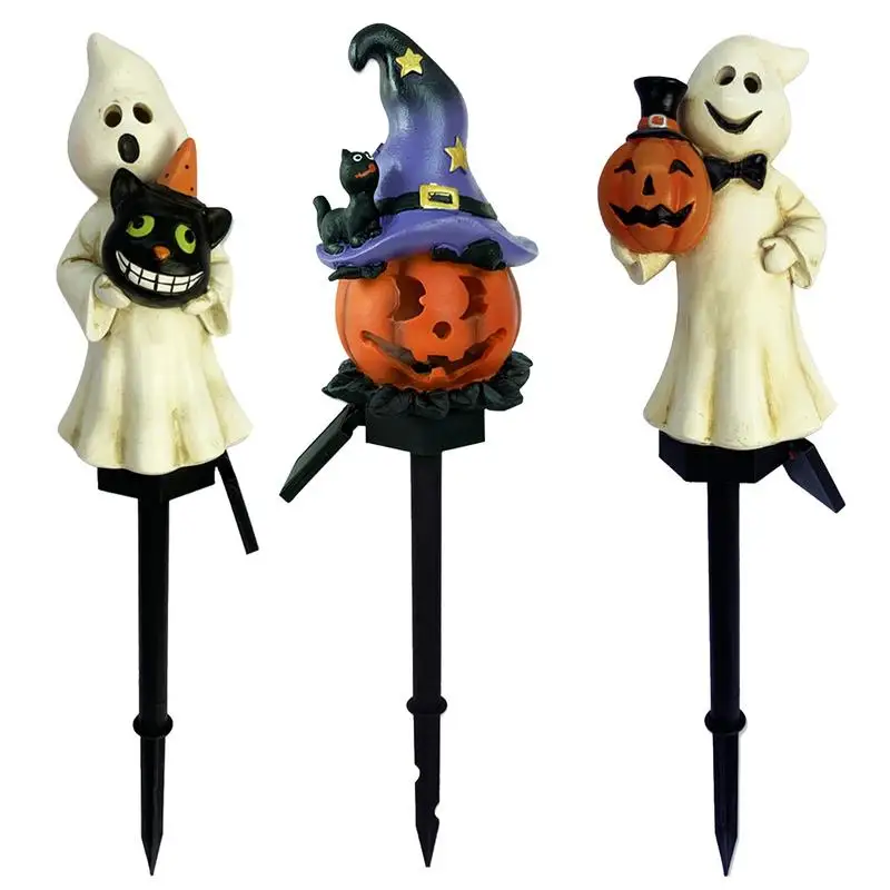 Halloween Garden Stake Lights Decorative Orange Jack-O-Lantern Solar Lights Pumpkins Path Light Walkway Lights For Garden