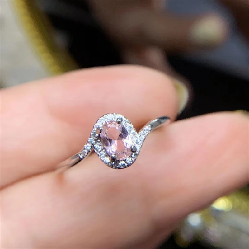 

925 Silver Morganite Ring Pink Natural Gemstone Elegant Engagement Fine Jewelry Gift Girl Female Engagement Ring