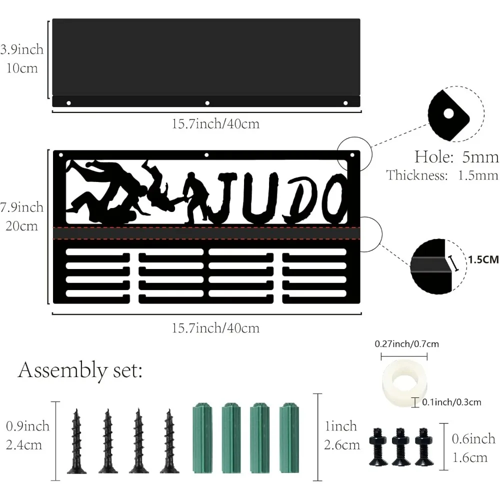 Judo Medal Trophy Display Shelf Medal Hanger Display Shelf with 16 Hooks Stand Sports Wall Mount Hold 70+ Medals Holder Hanger