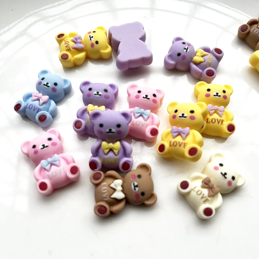 10pcs mix Kawaii cute bear flat back resin Cabochon scraping crafts for DIY jewelry discovery accessories in the hair bow center