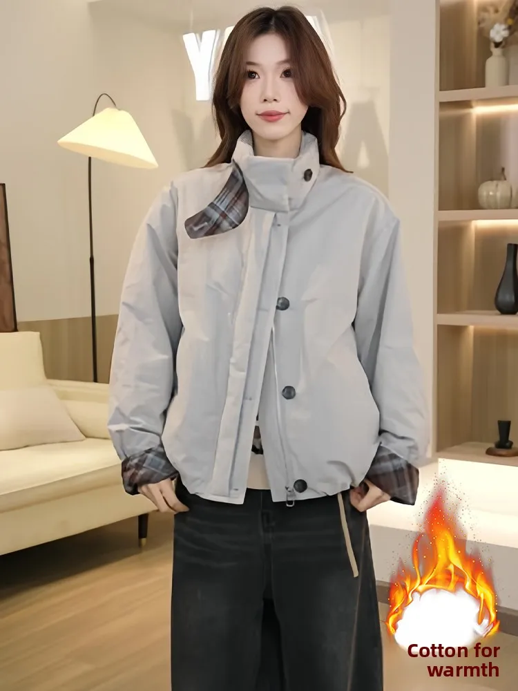 เสื้อโค้ทผ้าฝ้ายบุซับในสำหรับผู้หญิง สไตล์เกาหลี น่ารัก อเนกประสงค์ ใส่สบาย เหมาะสำหรับฤดูหนาว เหมาะกับการเดินทางไปทำงาน