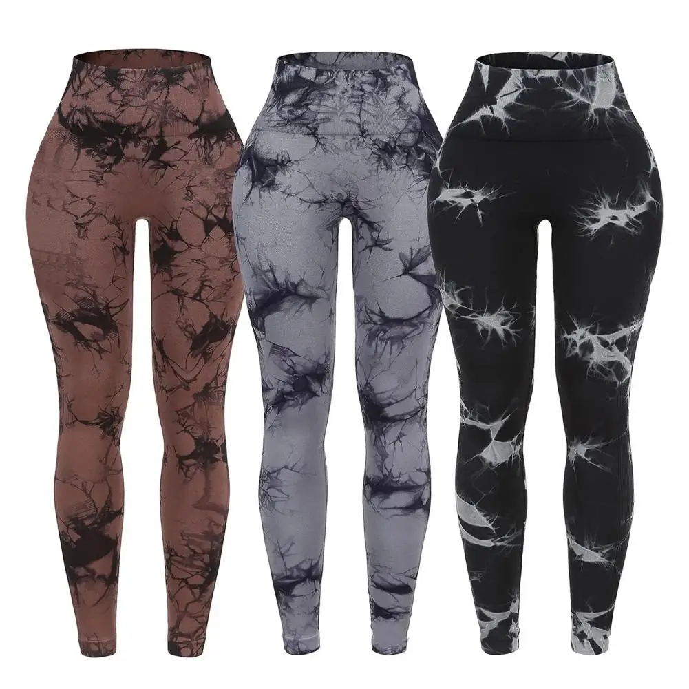 

Squat-proof Yoga Leggings Tie Dye Print Women's Yoga Pants with High Waist Elastic Band for Figure-enhancing Fit Hip for Running