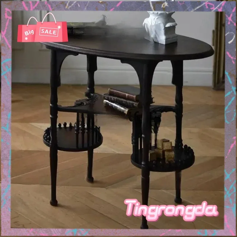AARetro Round Coffee Table/French Pillar Solid Wood Table Chinese Style, American Classical Desk Coffee Table