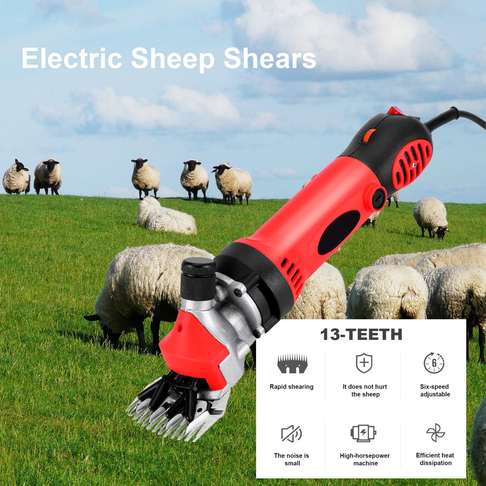 

900W Electric Wool Shears 6 Adjustable Speeds Goat Sheep Hair Scissor Wool Cut Shearing Machine Pet Clipper Supplies