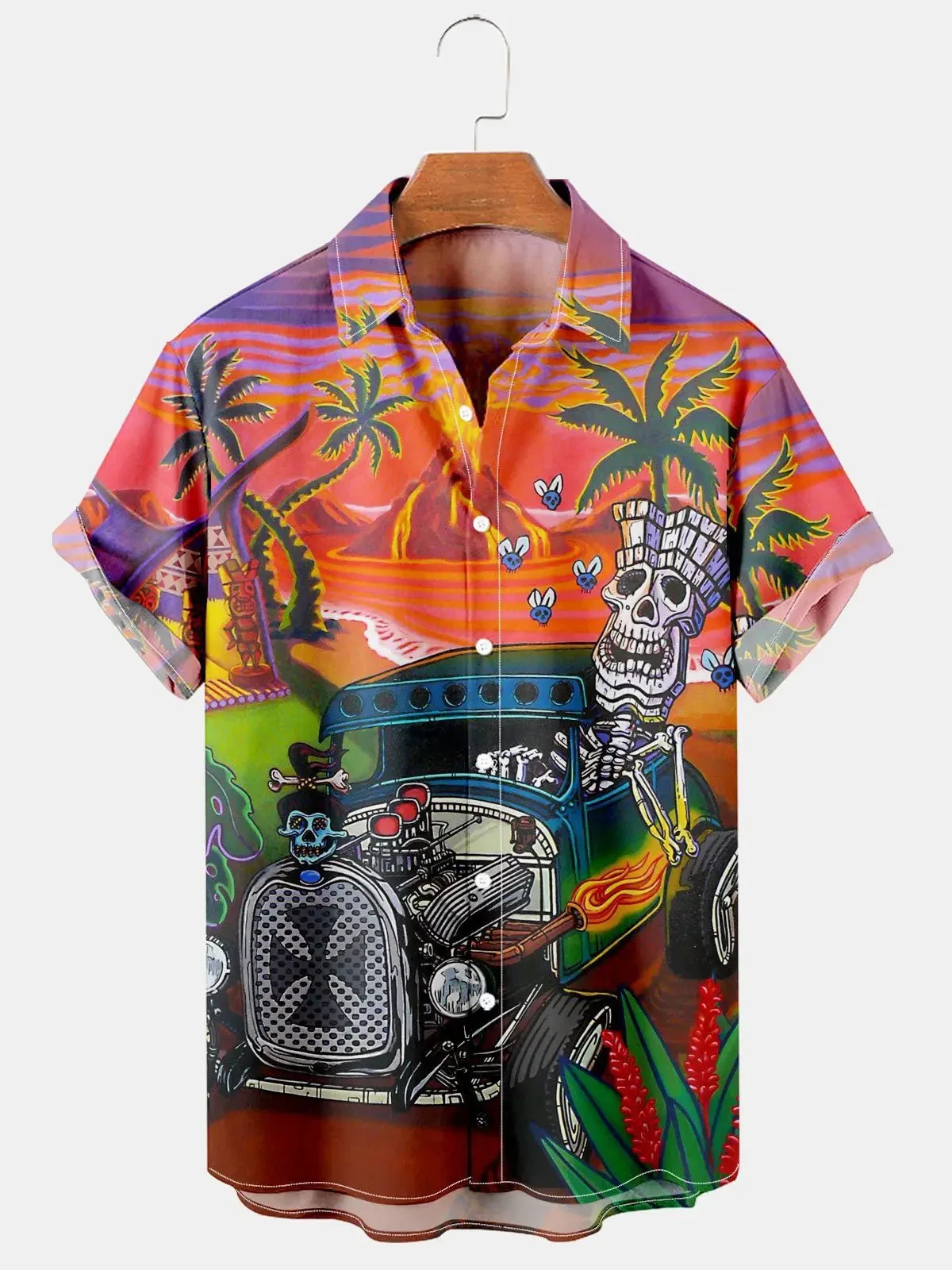 Skull Social Shirt Men\'s Short Sleeve Hawaiian Shirt 3d Print Oversized Hip Hop Shirts Rock Style Resort Casual Men Clothing