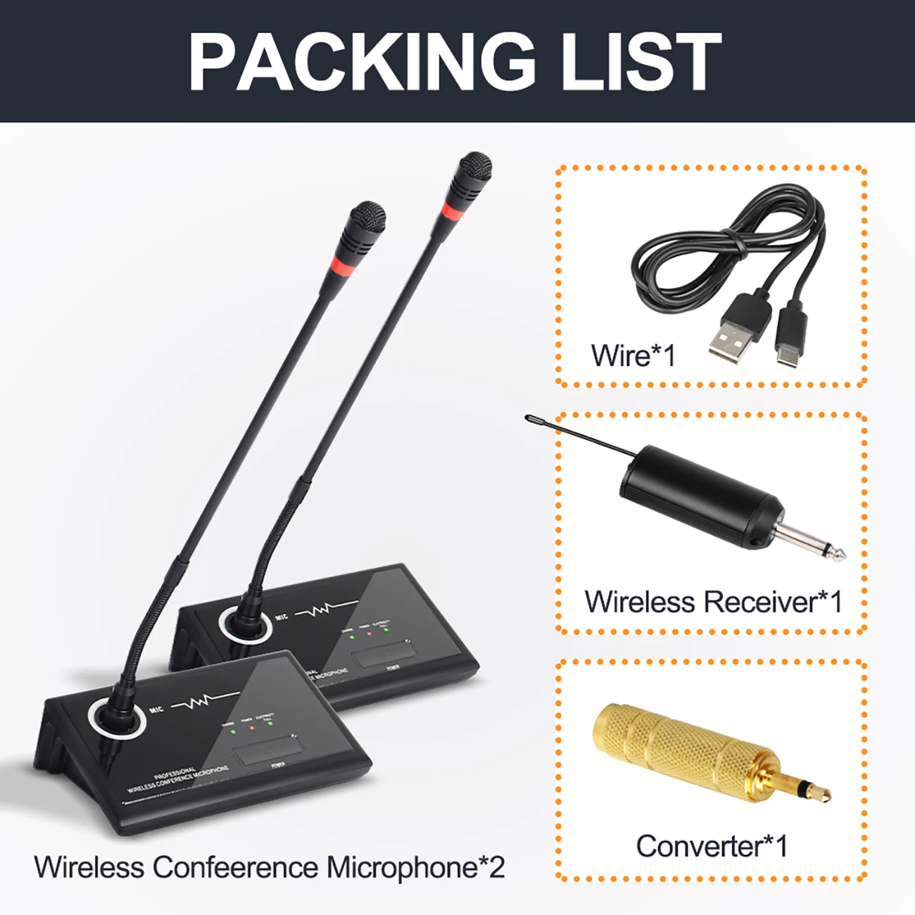 Biner WG1-2 Gooseneck Conference Microphone with Rechargeable Receiver Dual Conference Uhf Wireless Microphone