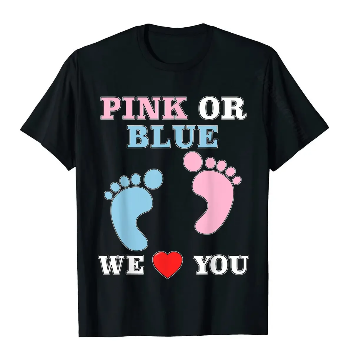 Pink or Blue We Love You Heart Baby Shower Gender Reveal T-Shirt Tops Fashion Summer Young New Style Short-sleev O-neck Tee