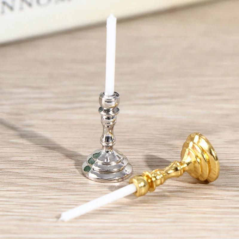 1 ペア 1:12 ドールハウスミニチュアキャンドルホルダー燭台燭台モデル家の装飾おもちゃ DIY ドールハウスアクセサリー