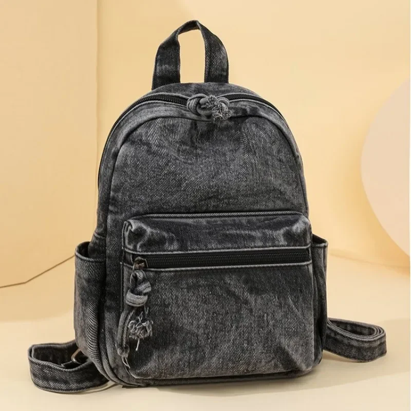 Denim zíper linha de costura 2025 nova moda alta qualidade mochila softback juventude casual versátil sacos grande capacidade