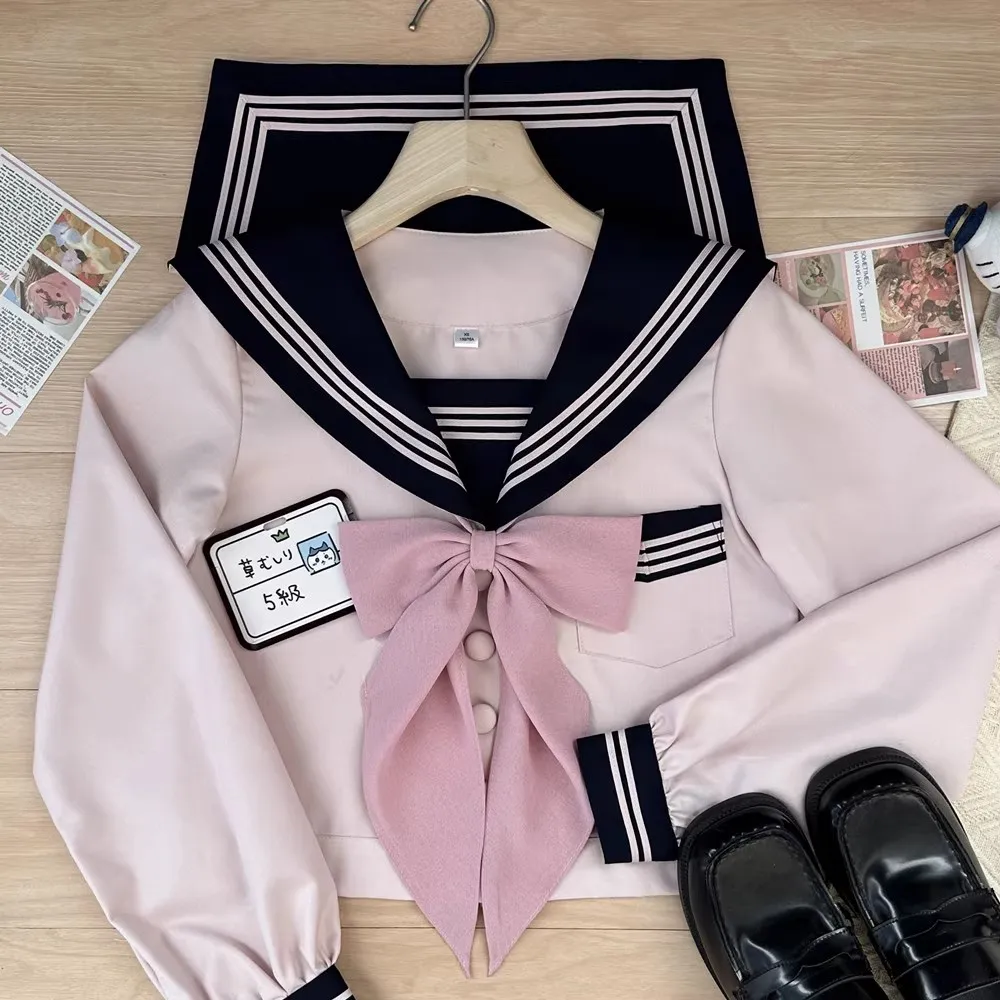 Abito da marinaio rosa Seifuku giapponese Cosplay Vestito da marinaio Marinaio Fuku Manica corta Ragazze delle scuole superiori Studenti coreani Uniformi Jk