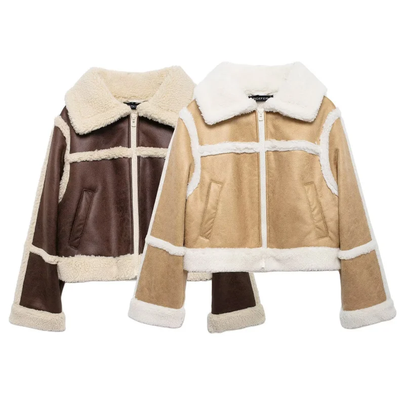 

AliExpress INS Европейская и американская женская модная зимняя новая теплая лоскутная куртка с большим воротником и цветными блоками