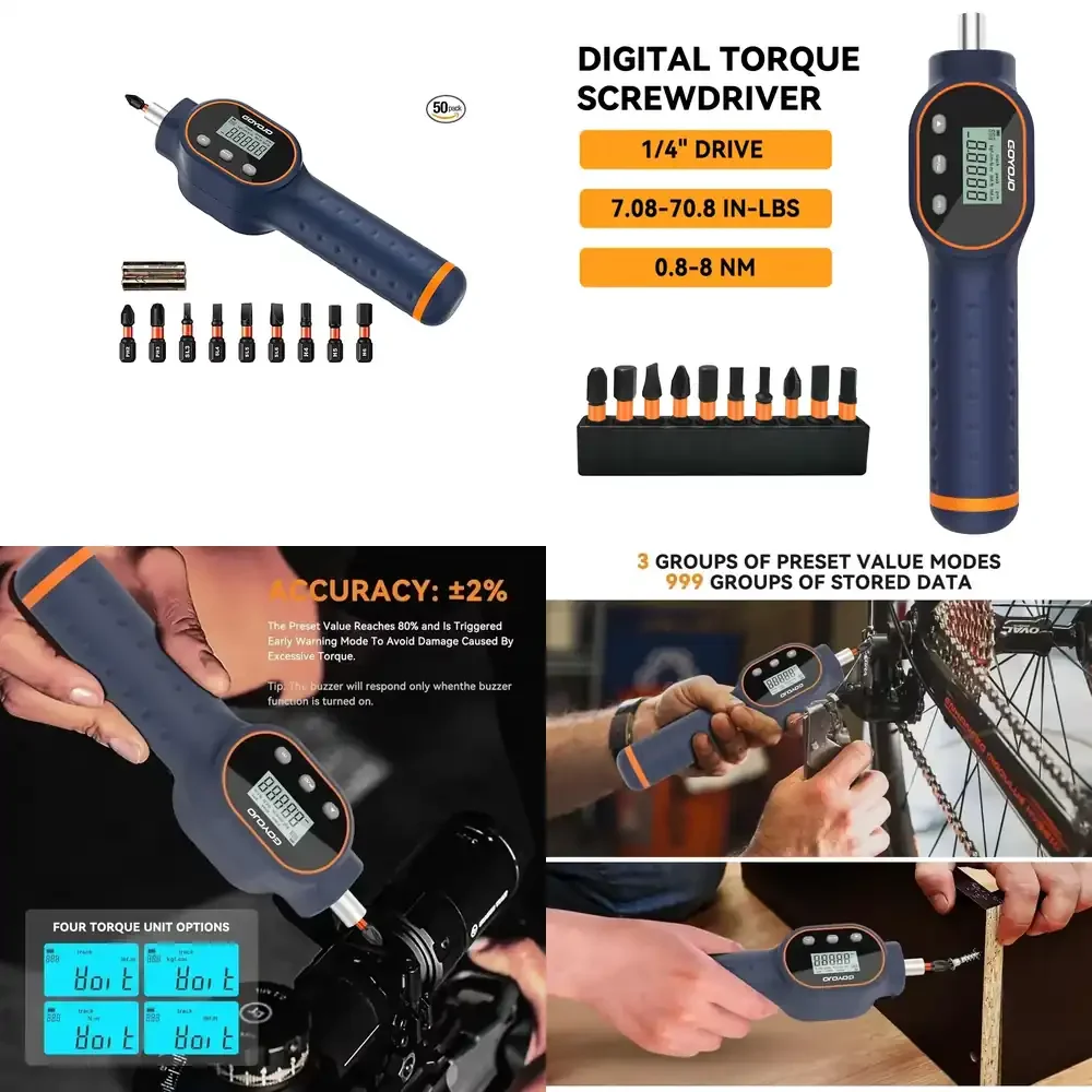 

Digital Torque Screwdriver Drive Screwdriver 1/4" 7.08-70.8 in-lbs Torque Wrench Driver 10pcs Magnetic Drill Bit Repair Tool