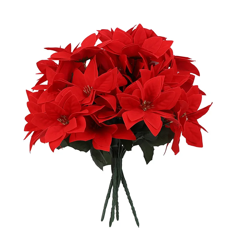 35 سنتيمتر عيد الميلاد شجيرات البونسيتة الاصطناعية فو 7 رؤساء الأبيض الأحمر الحرير الاصطناعي زهرة عيد الميلاد باقة حفل زفاف ديكور #2