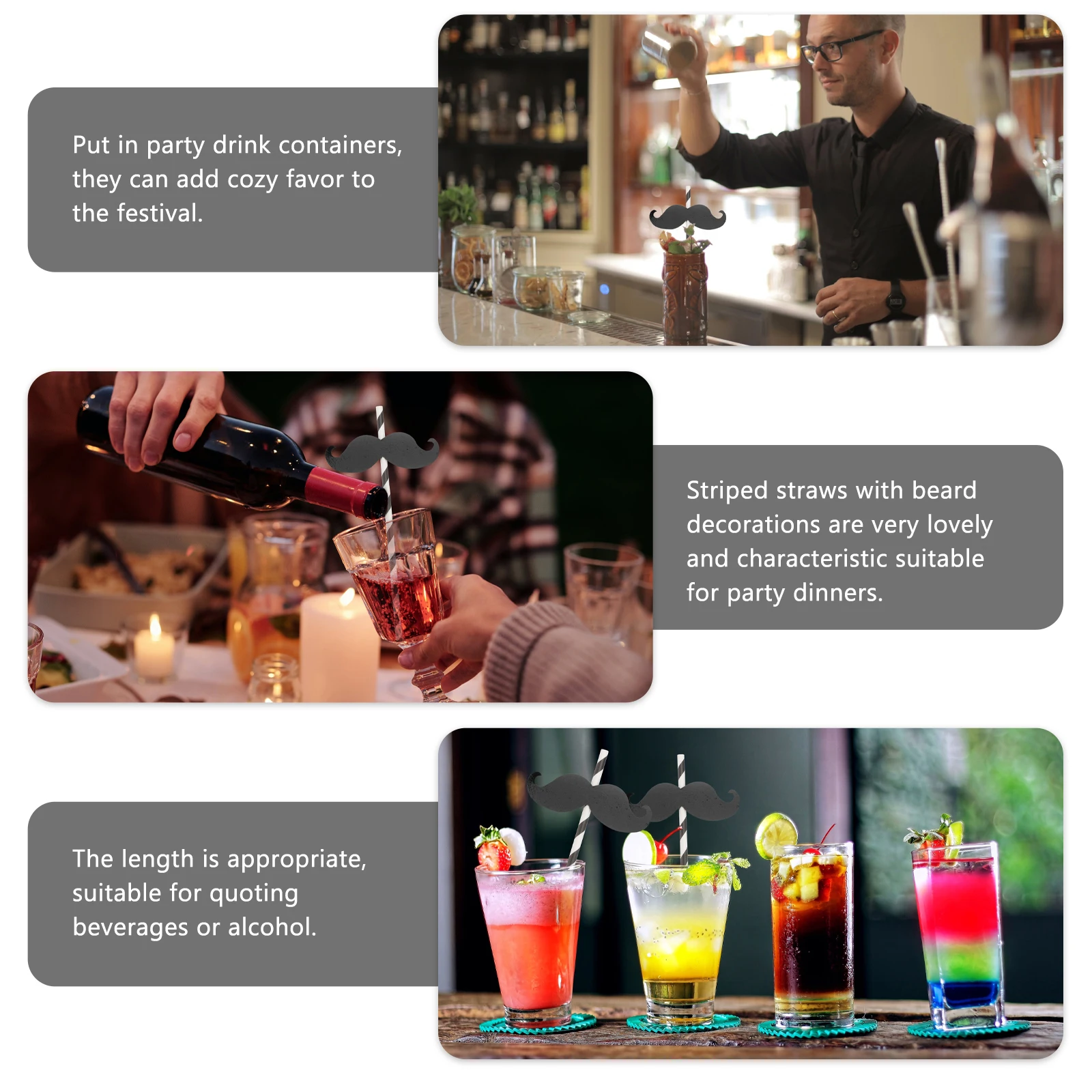 

20pcs Beard Paper Straws Decorative Beverage Stirrers Party Drink Decoration Festival Bar Supplies Environmental Friendly