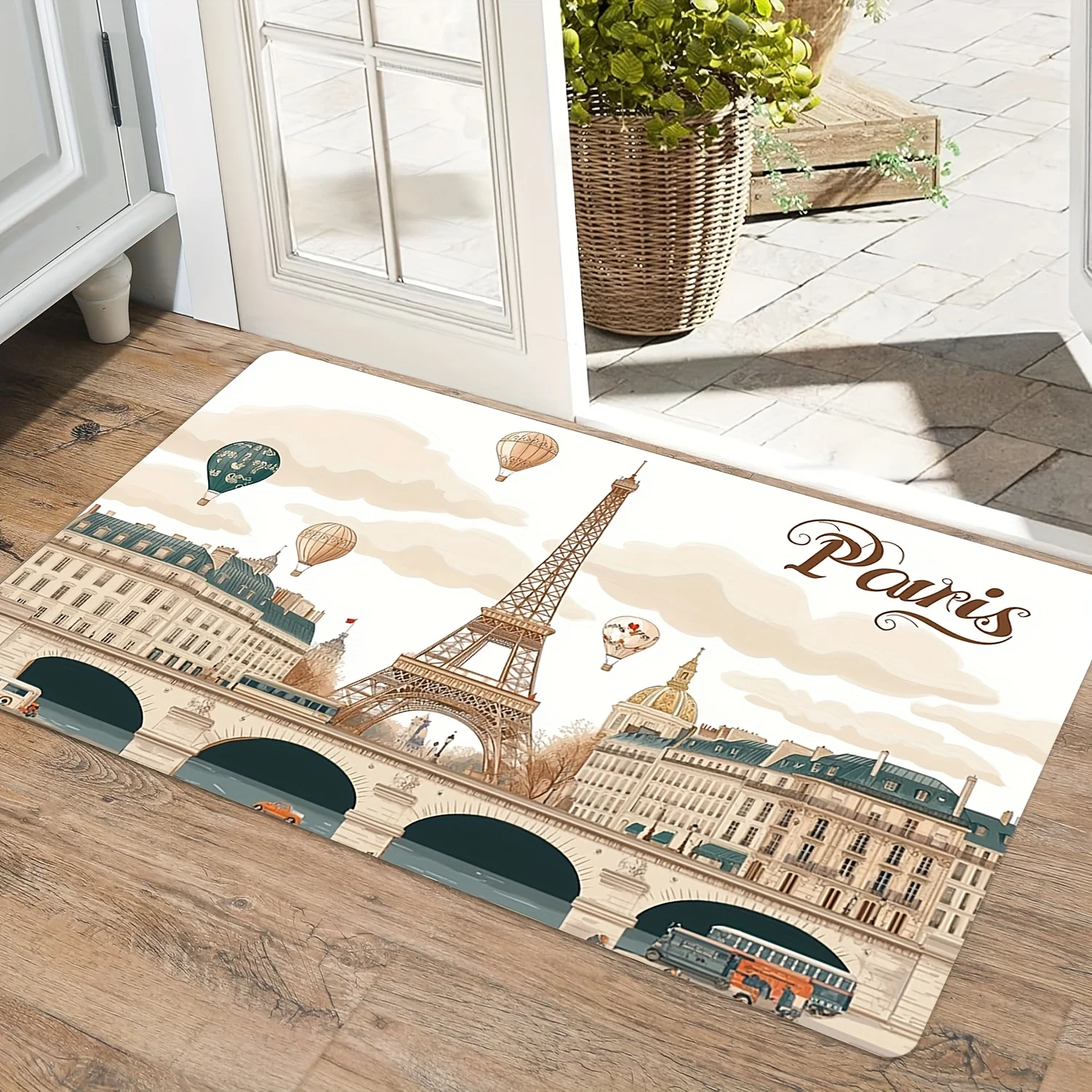 1pc Paris Eiffel Iron Pattern for Spring and Summer Season, Soft Polyester Non Slip and Washable Entrance Carpet Living Room B