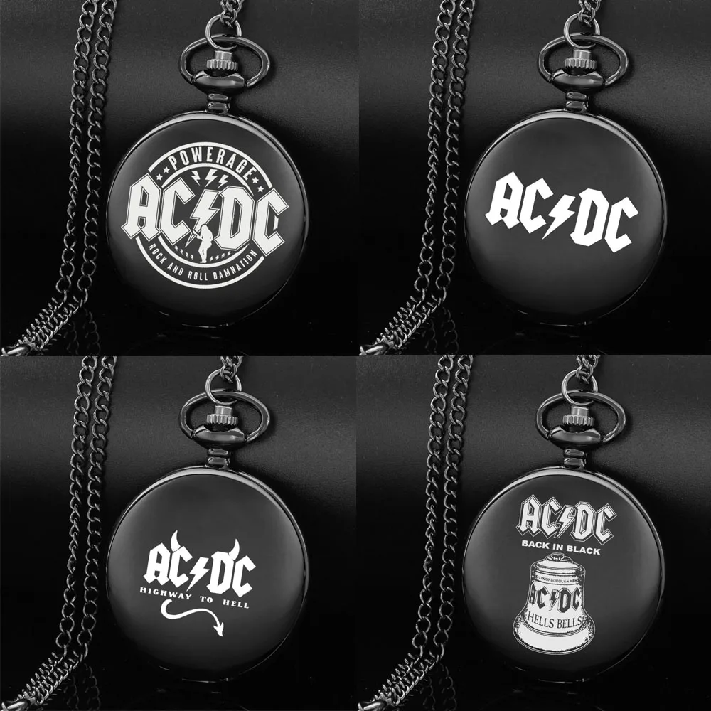 Vintage AC and DC Rock Band Engraved Unique Quartz Pocket Watch Necklace Clock Pendant Gift for Women Men Kids Reloj De Bolsillo