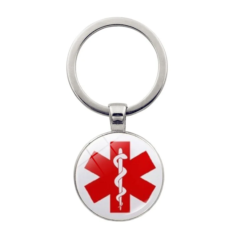 Diabetic Keychain Medical Alert for Men Women Medic Star of Life Key Pendents DIY Personalization Key Chain Jewelry Wholesal
