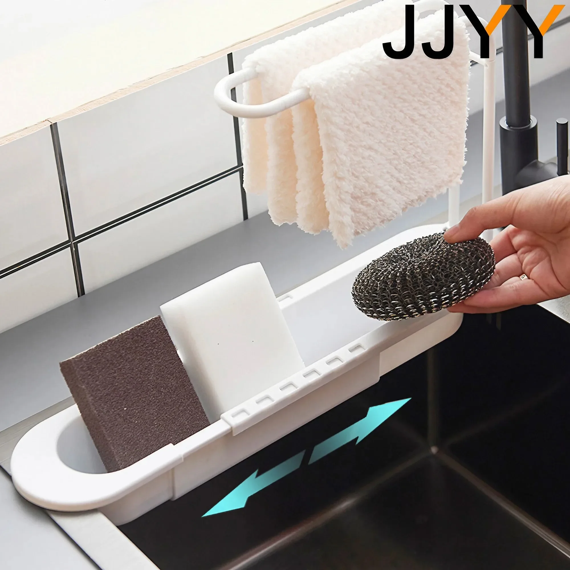 

JJYY Telescopic Sink Drain Rack Soap Sponge Holder Self Adhesive Kitchen Paper Towel Holder Punch Free Roll Kitchen Acces