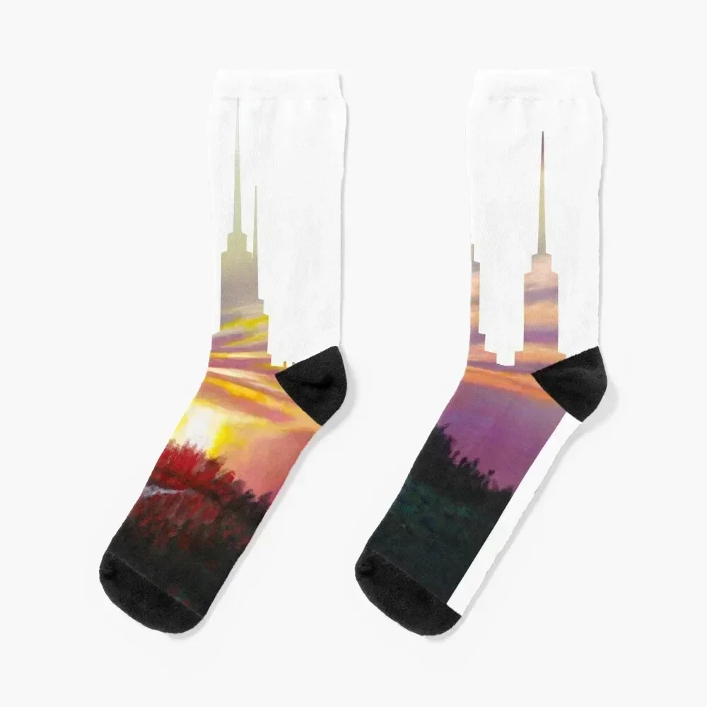 

Washington DC LDS Temple Sunrise River Silhouette Socks Christmas anti slip football new in's Women's Socks Men's