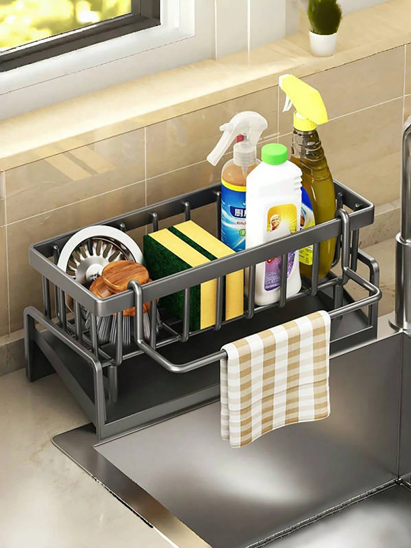 1pc kitchen storage rack sponge scouring pad detergent storage rack countertop cleaning cloth rack sink drain rack