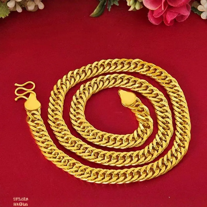 Double Dragon Head Whip Necklace Men's 24K Gold AU999 - Thickened gold chain body, scratch-resistant, long-lasting bright shine