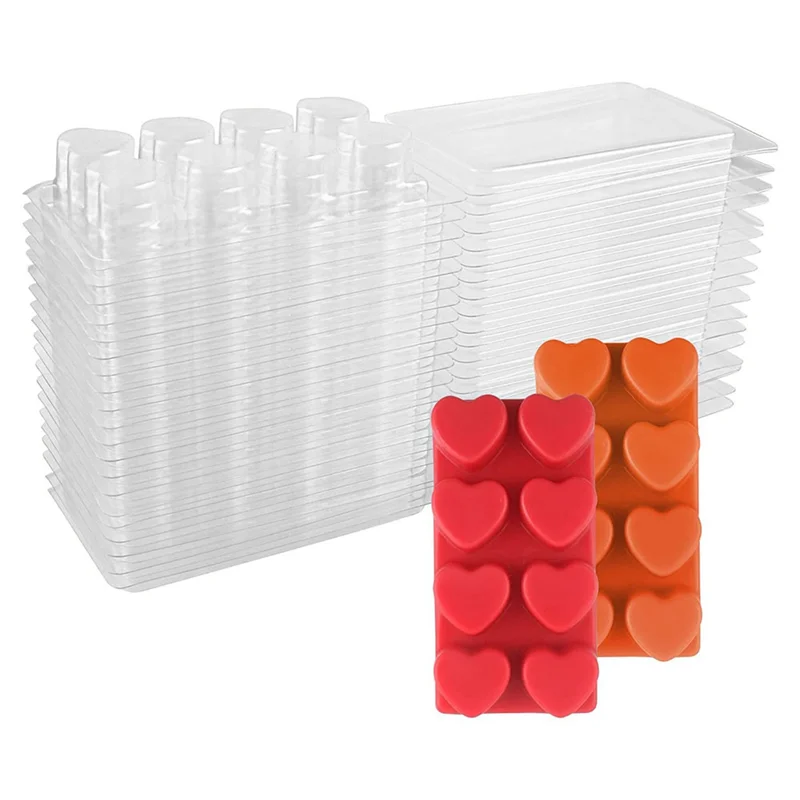 

ABZY-Wax Melt Containers-8 Cavity Clear Empty Plastic Wax Melt Molds-50 Packs Heart Shape Clamshells For Tarts Wax Melts.