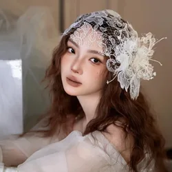 Bridal New Lace Design Yarn Hat Retro Light Luxury Atmosphere Flower Veil Bridal Hair Accessories