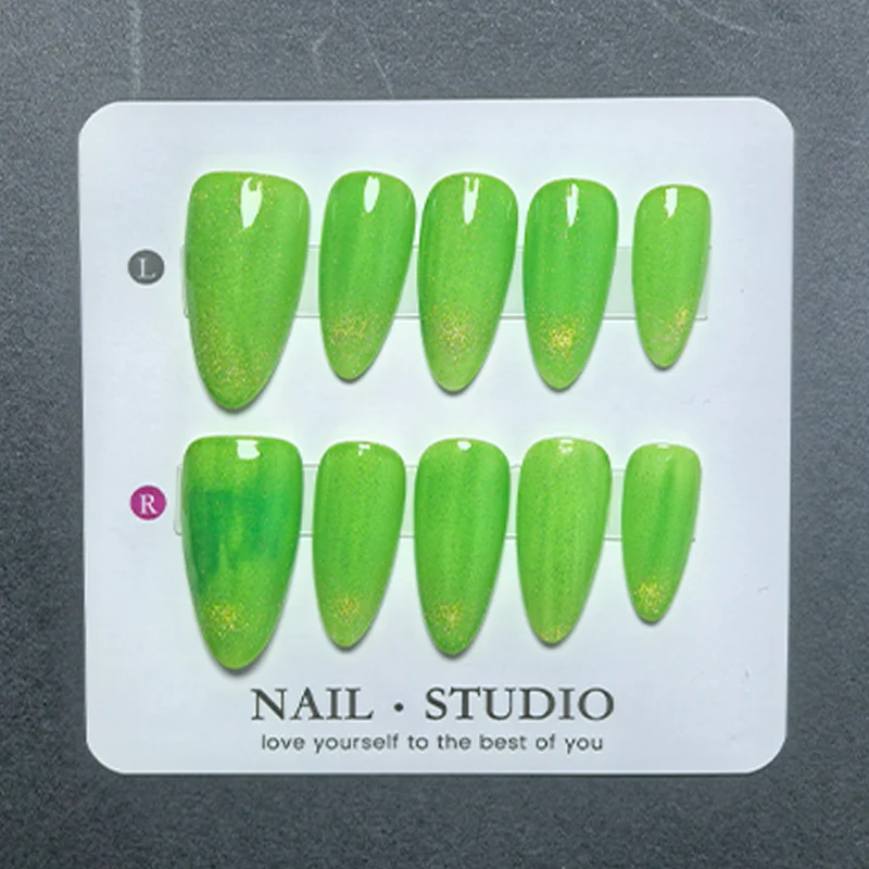 

10pcs Almond Cat Eye Press on Nails Handmade Magnetic Gel Acrylic False Nails Glossy Manicure Set for Women