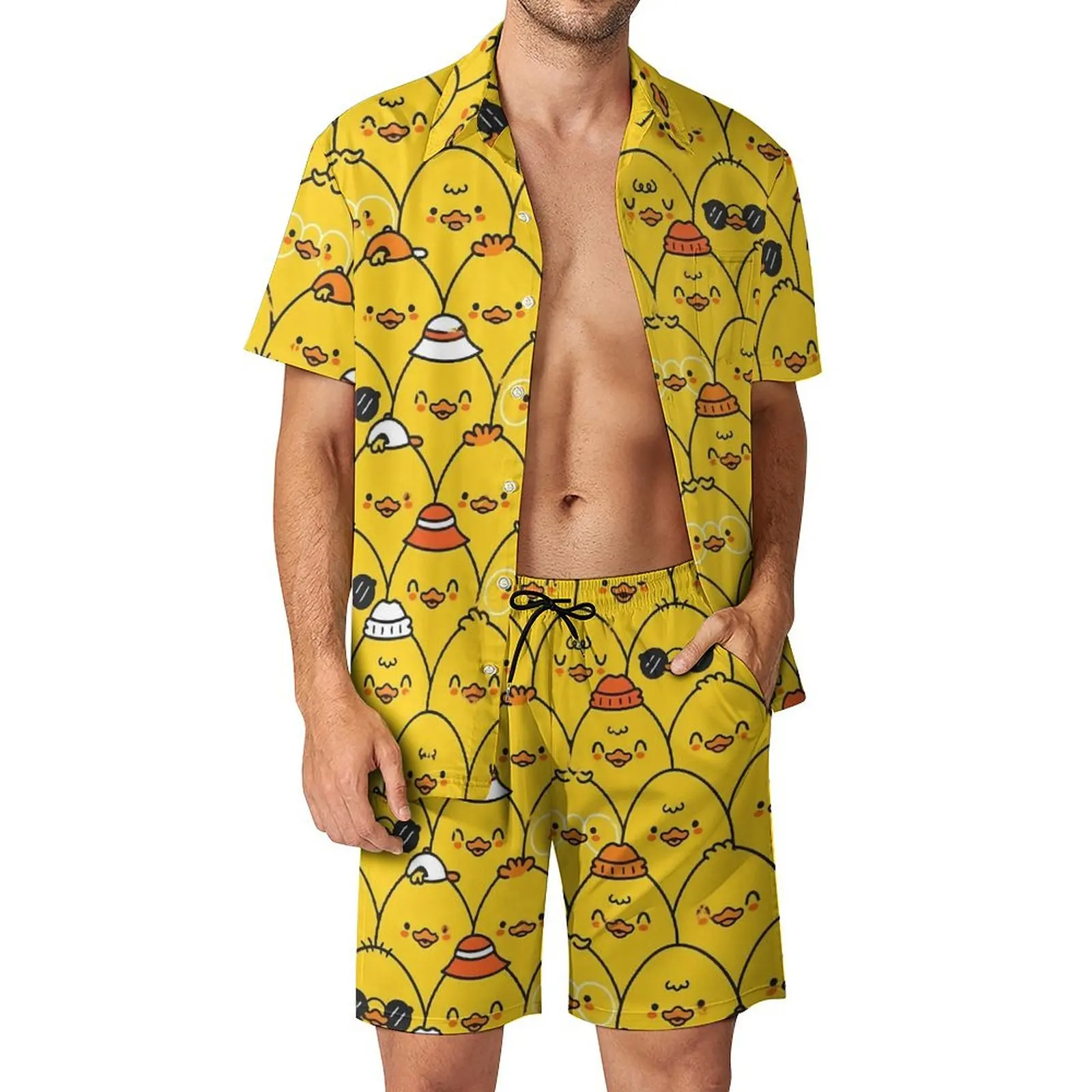 New mens yellow rubber duck 3D printed shirt set short sleeved shirt large beach shortstreetoutfit HawaiianclothingY2K set 2025 view 3