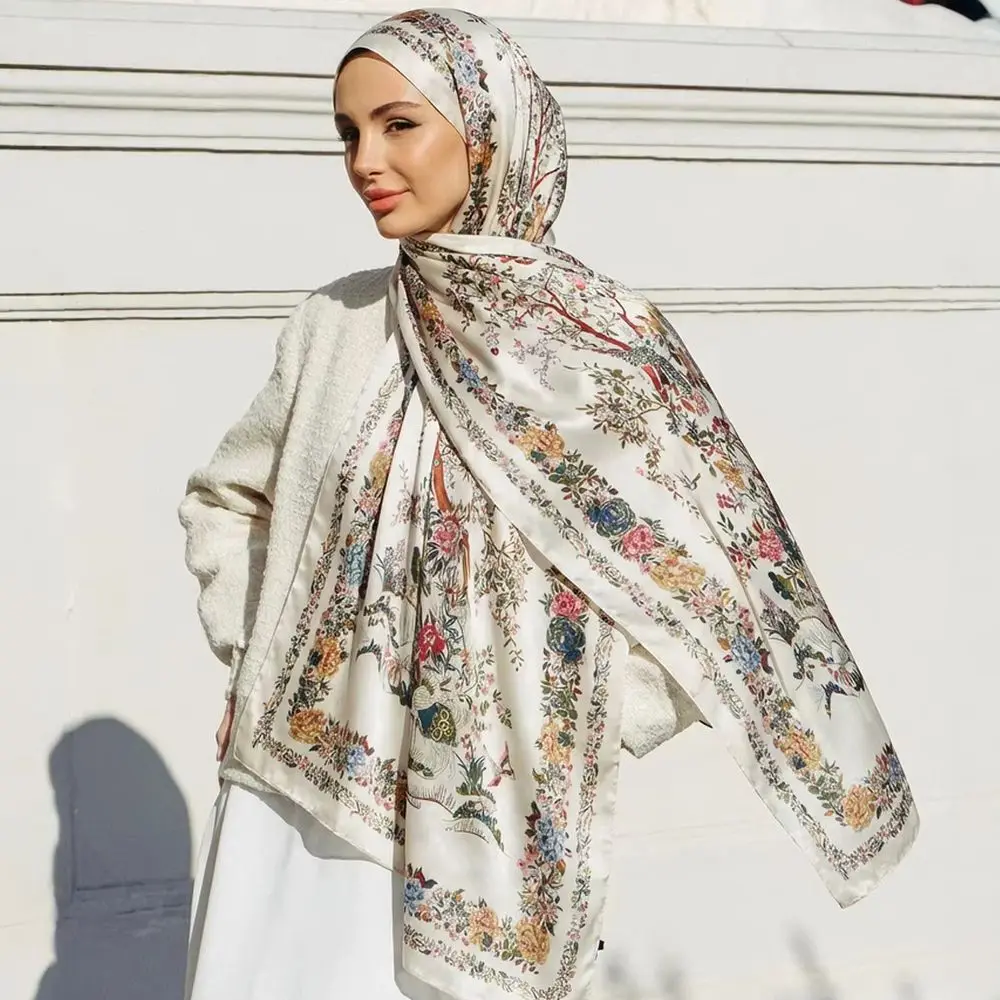 

Модный мягкий атласный мусульманский хиджаб, длинная шаль, роскошный дизайн, женская гладкая повязка на голову в честь Рамадана, 180*85 см