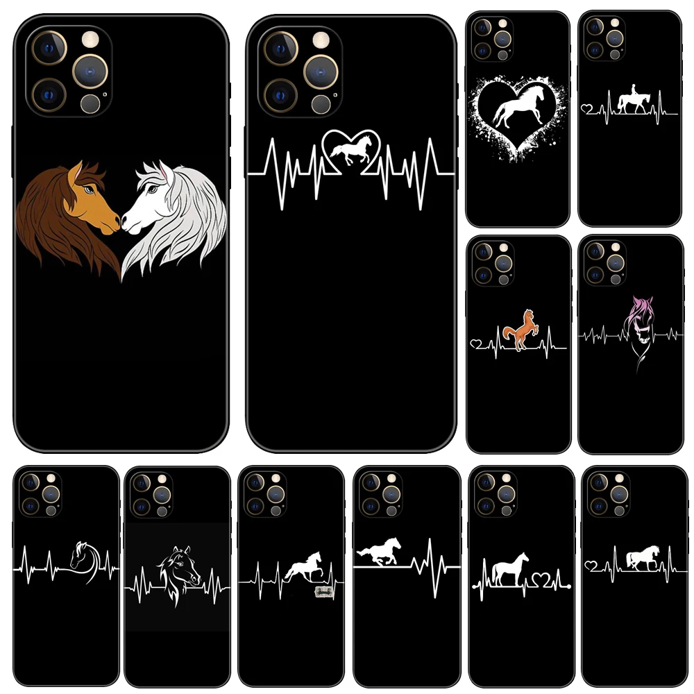 Horse pony horse heartbeat ，phone case for iphone，14 2020se 6 6s 7 8 plus x 10 XR XS 11 12 13 mini pro MAX black tpu back cover