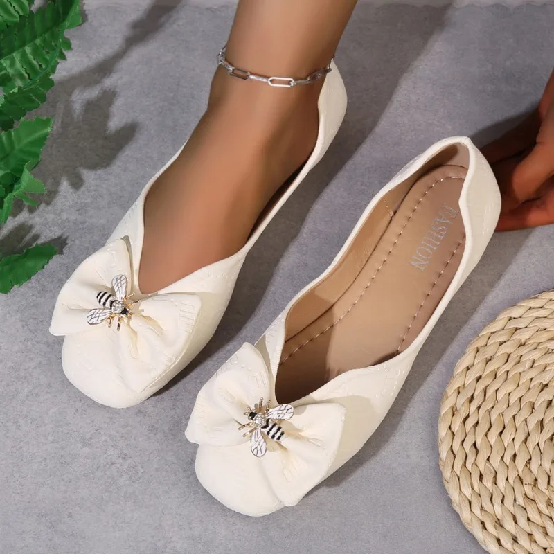 

Fashion Solid Color Round Toe Casual Women's Flats and Loafers New Bow Decor Comfort Breathable Women Shoes Лоферы Женские