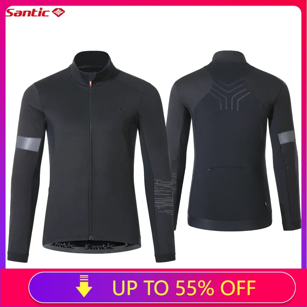 Santic Men's Cycling Jackets Windproof  Warm Winter Cycling Jackets With Pockets Thermal MTB Bike Clothes M1C01137H