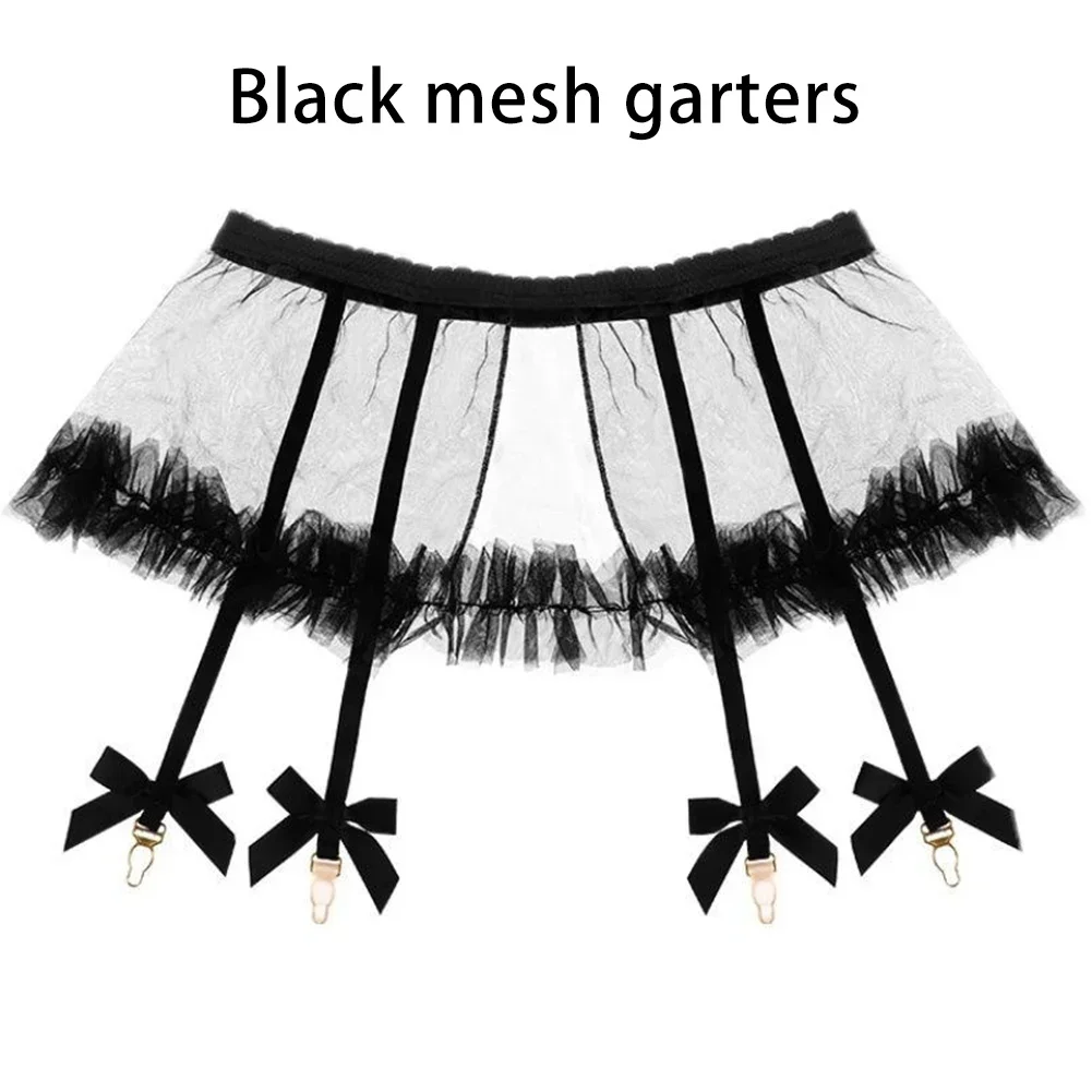 ชุดชั้นในเซ็กซี่ผู้หญิงยาว Fishnet Garter ถุงน่องตาข่ายโปร่งใสกระโปรงปุย
