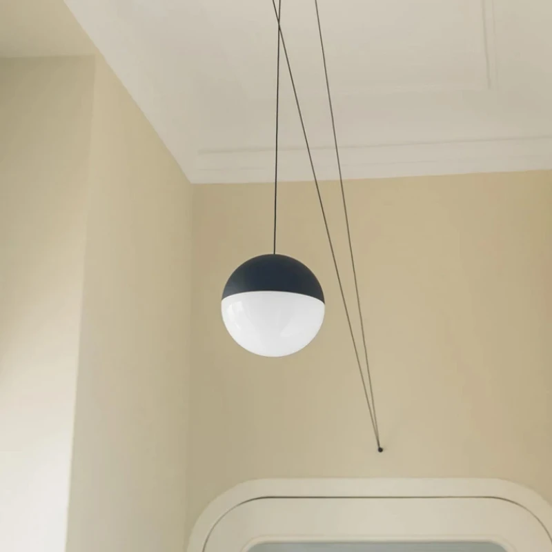 

Modern DIY Geometry Line Chandelier with Plug Bedside Dinning Table Resturant Black White Glass Ball Long Wire Pendant Lamp