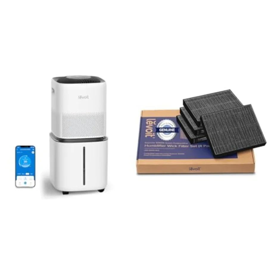 

Superior 6000S Smart Evaporative Humidifiers for home use white plastic housing quiet operation and energy-efficient with 4-Pac