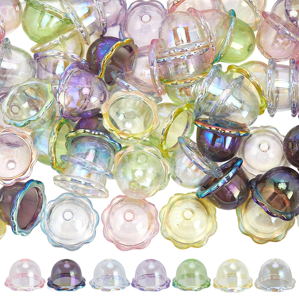 70Pcs Acrylic Flower Bead Caps Trumpet Flower Beads Bulk Transparent Half Round Bellflower Wind Bell Loose Spacers for Jewelry