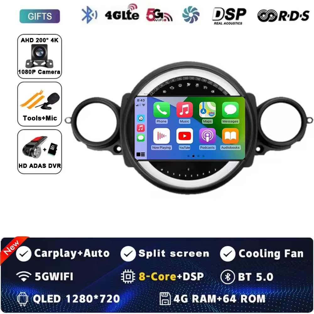 Android 15 Voor BMW MINI COOPER R56 R60 2007-2014 2 K QLED Android Autoradio Multimedia stereo Speler AI Voice CarPlay Head Unit